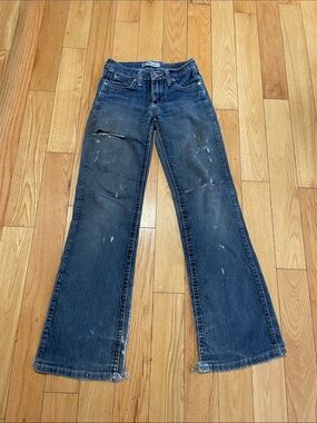 Women’s Dark Blue Flared Jeans - Distressed Style